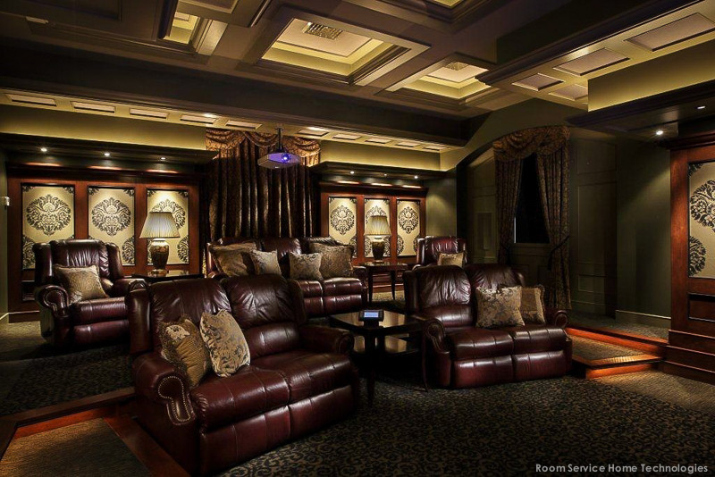 Inspiration for a traditional home theatre in Portland.