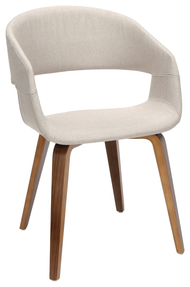 Beige Fabric Arm Chair, Set of 2 Midcentury Dining Chairs by