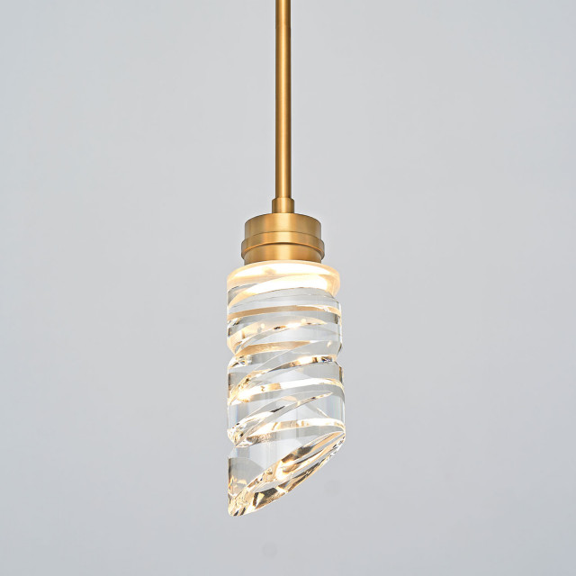 MOTINI 1-Light Cylinder Crystal Pendant Light in Gold Brushed Brass Finish LED Modern Ceiling Hanging Glass Pendant Lighting Fixtures for Kitchen Island Bedroom Dining Room Bar