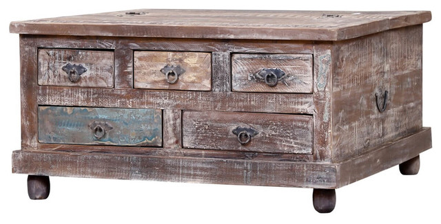 In Stock Irvine Reclaimed Wood Square Coffee Table Chest With 5 Drawers Farmhouse Coffee Tables By Sierra Living Concepts Houzz