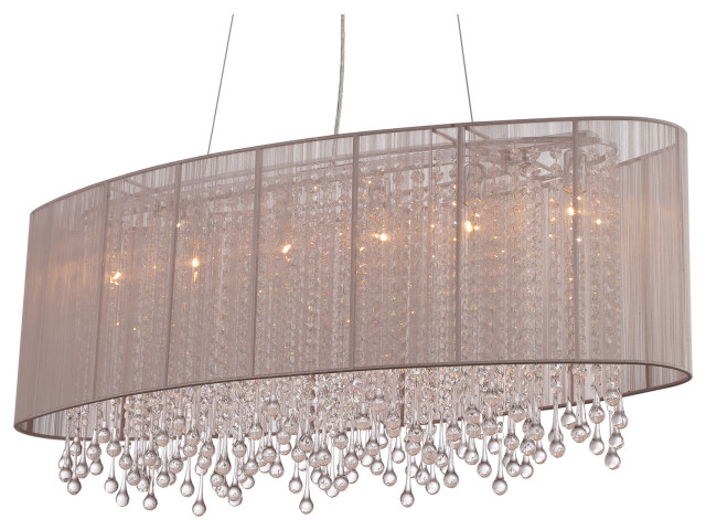 Beverly Dr. Collection Oval Taupe Silk String Shade And Crystal Dual Mount