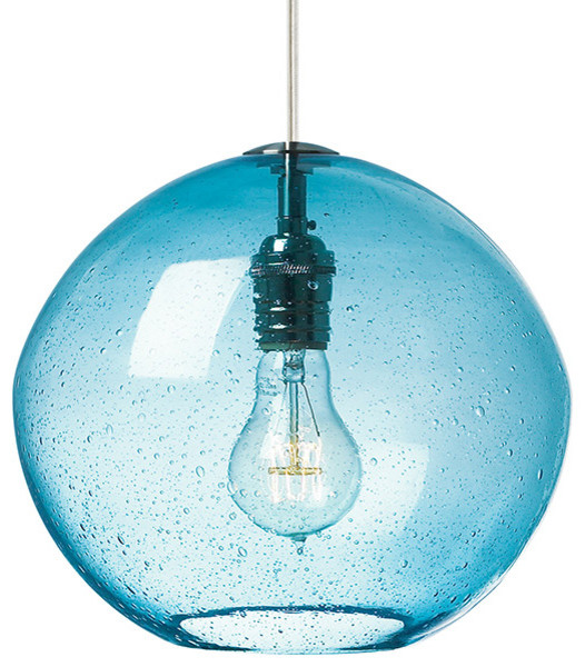 Isla Satin Nickel One-Light Mini Pendant with Aqua Glass