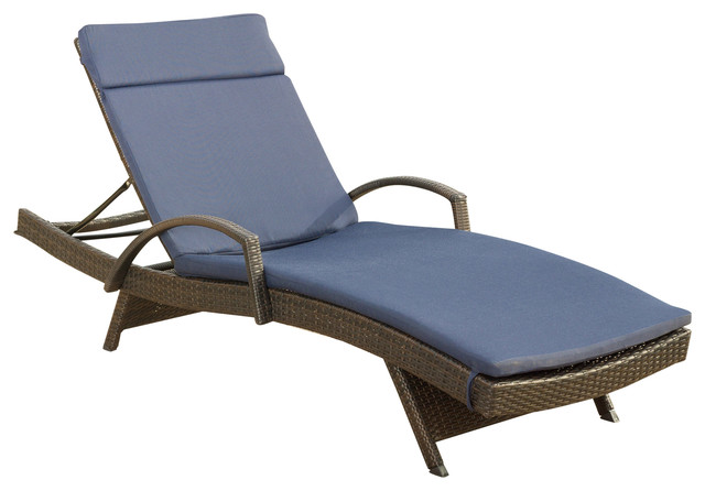 Ann Outdoor Wicker Adjustable Chaise Lounge, Arms With Cushion