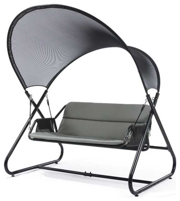 Greemotion Sandor Outdoor Metal Swing with Canopy Sun Shade in Black