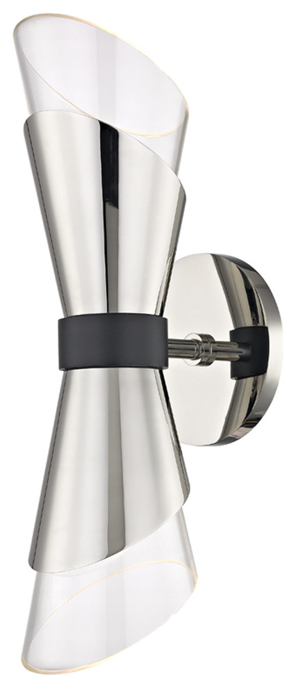 Angie 2-Light Wall Sconce, Polished Nickel/Black