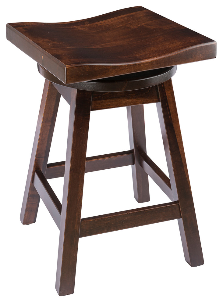 Rustic Swivel Saddle Stool, Maple Wood, Counter Height, 24