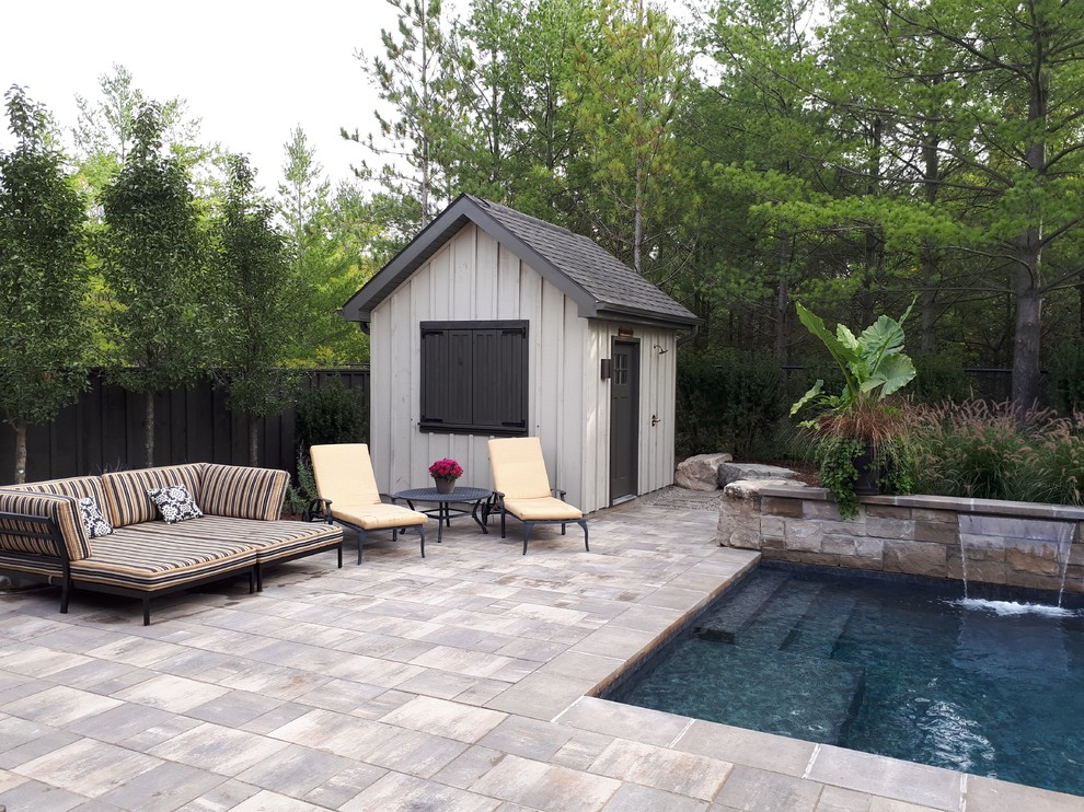 Outdoor patio shower - mid-sized transitional backyard concrete paver outdoor patio shower idea with a gazebo