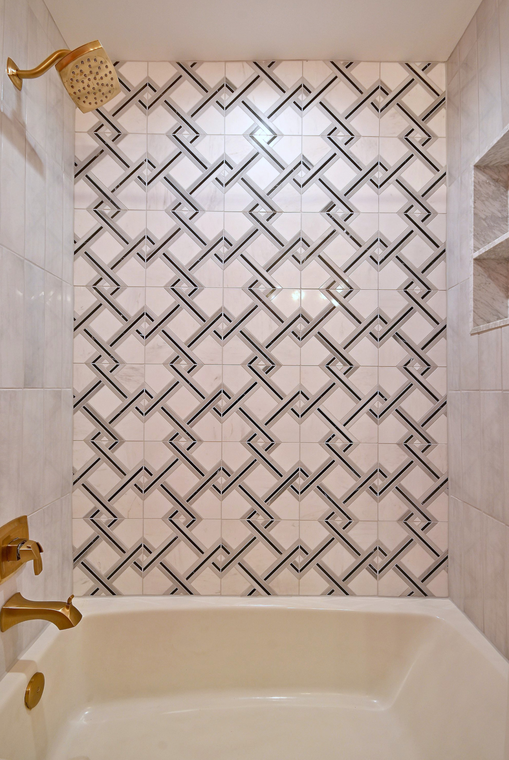 Mid-Century Modern Geometric Tile Tub Surround