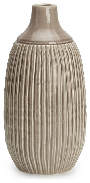 Felicia Large Striped Vase, Beige