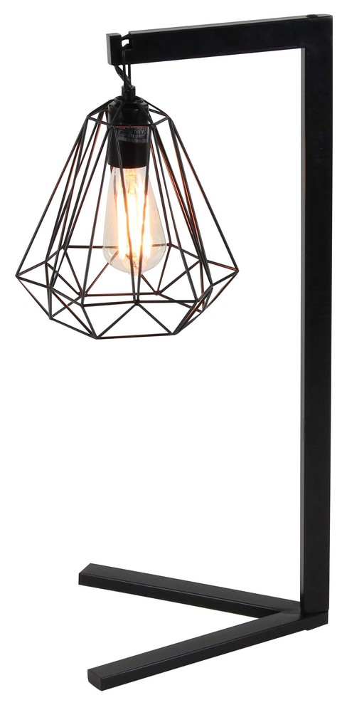 Contemporary Iron Table Lamp With Diamond-Shaped Shade, Set of 2, Black