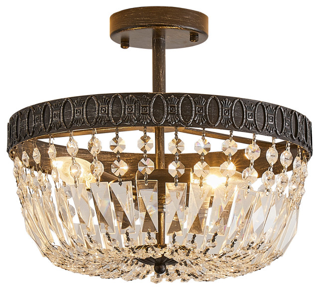 3-Light Vintage Crystal Semi-Flush Mount Lighting - Traditional - Flush ...