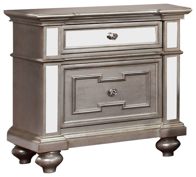 Contemporary Night Stand, Silver Traditional Nightstands And