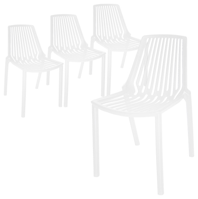 LeisureMod Acken Mid-Century Modern Plastic Dining Chair Set of 4, White