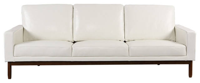 Stilt Danish Mod Sofa, Premium Aniline Leather, White Seat, Walnut Base
