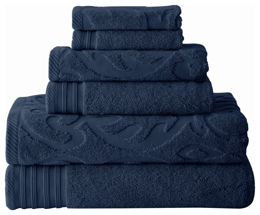 Benzara BM284607 Oya 6 Piece Soft Egyptian Cotton Towel Set, Navy Blue ...
