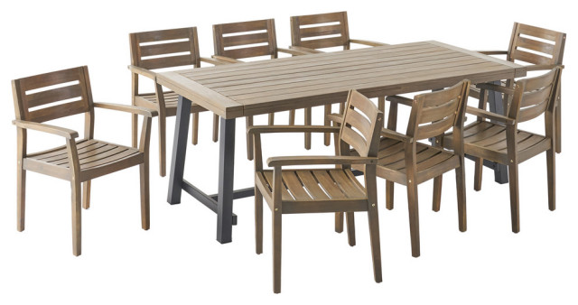 bezoeker correct banner Kelly Outdoor Acacia Wood 8 Seater Dining Set - Transitional - Outdoor  Dining Sets - by GDFStudio | Houzz