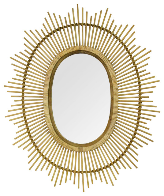Stratton Home Decor 36" Kelly Bamboo Oval Wall Mirror Light brown