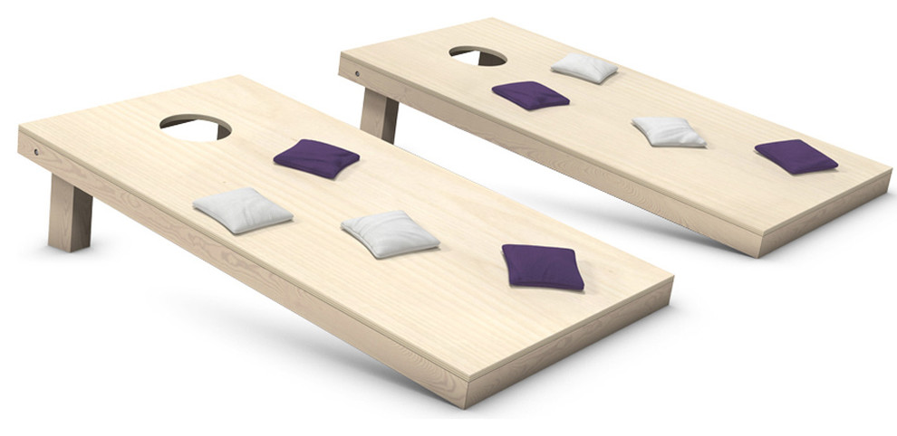 Cornhole Toss Game Set With Bags, Purple and White Bags