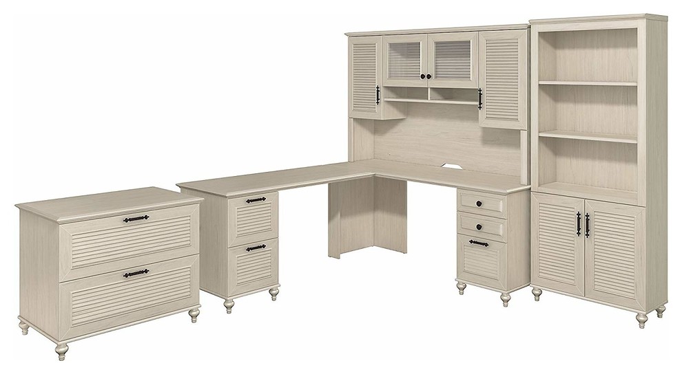 Comtemporary Double Pedestal L Desk Hutch Lateral File And