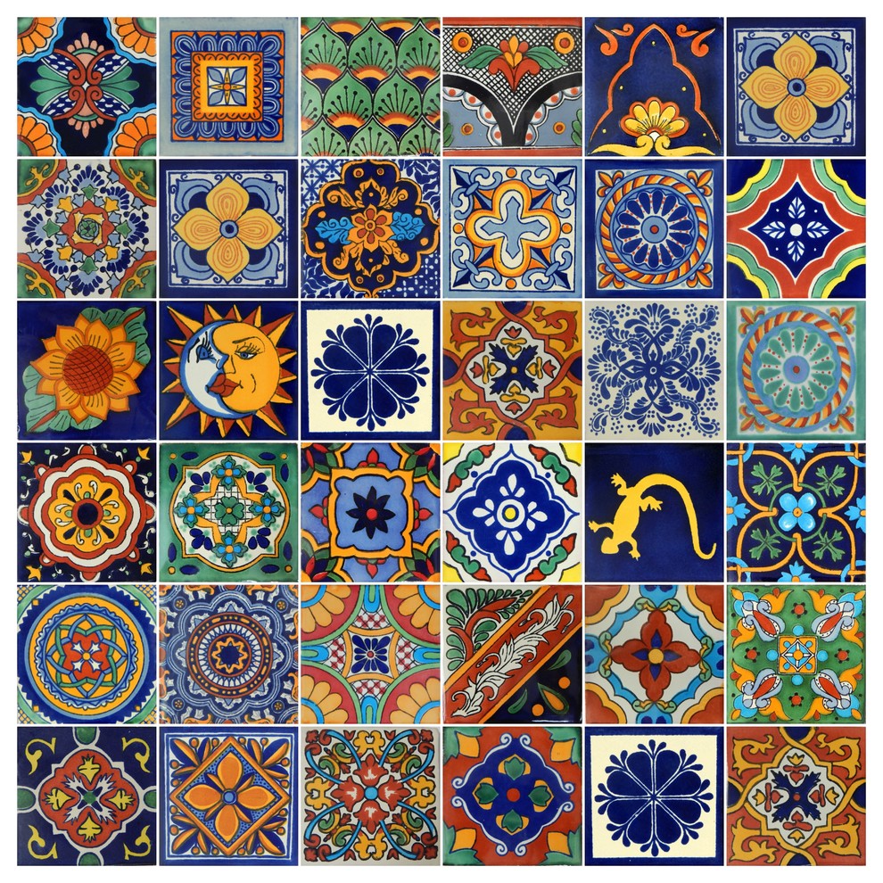 100 Pieces Mexican Talavera Tiles Handmade Mixed Designs Mexican Ceramic 4x4 20 DESIGNS
