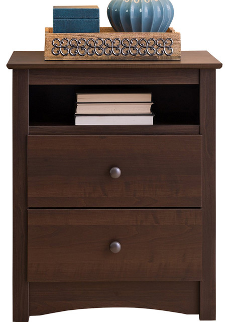 Elegance 2 Drawer Nightstand With Open Shelf Espresso Tall