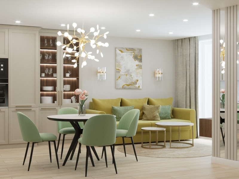 Дизайн проект кухни-гостиной и санузлов в г.Екатеринбург