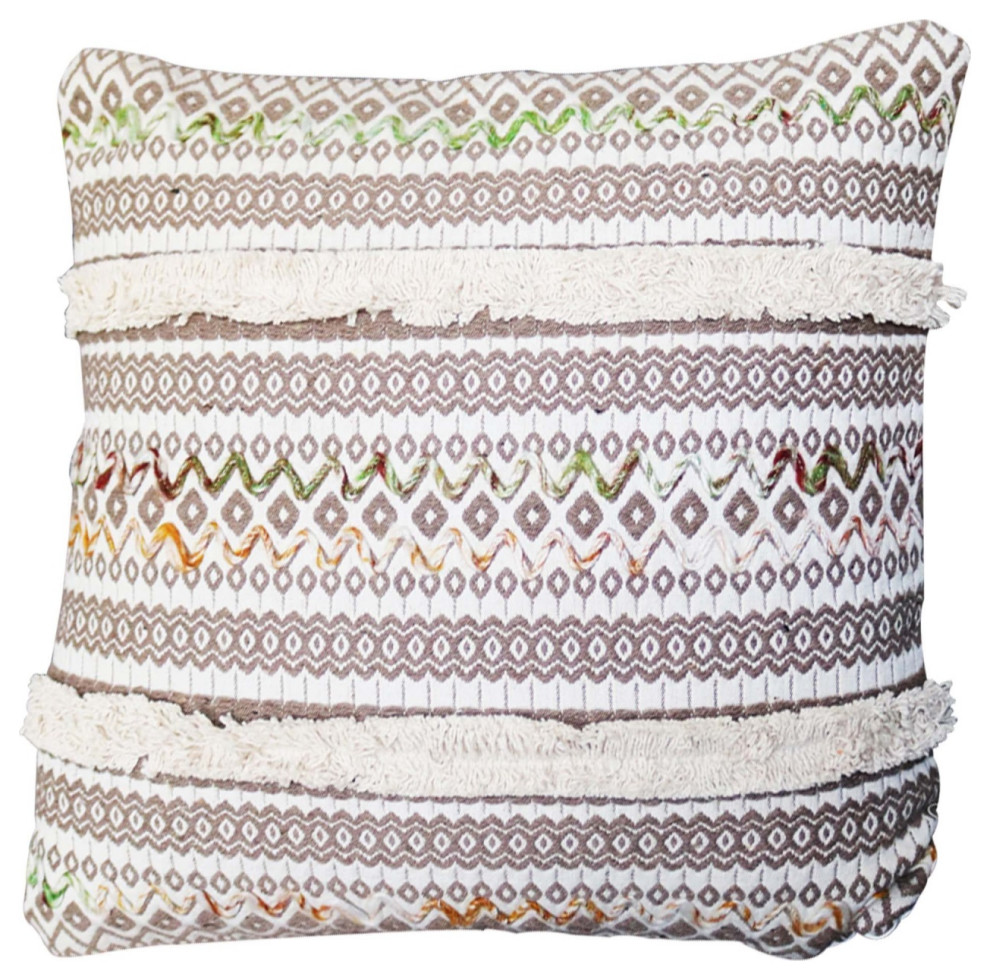 18X18 Square Cotton Accent Throw Pillow, Set of 2, Brown, White