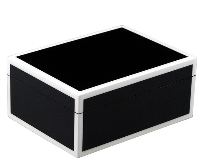 Lacquer Medium Box, Black and White Contemporary Decorative Boxes by Hudson & Vine Houzz