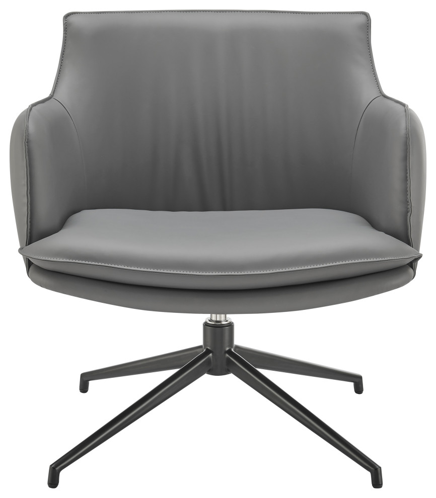 Ronja Swivel Lounge Chair, Gray Leatherette With Black Steel Base Set of 1