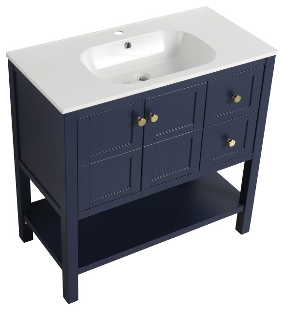 TATEUS 36x18 Bathroom Vanity With Soft Close Drawers and Gel Basin