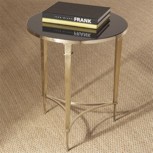 Global Views Round French Square Leg Table-Brass and Black Granite