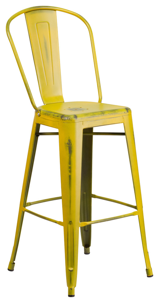 Flash Furniture Commercial 30" Distressed Yellow Barstool - ET-3534-30-YL-GG