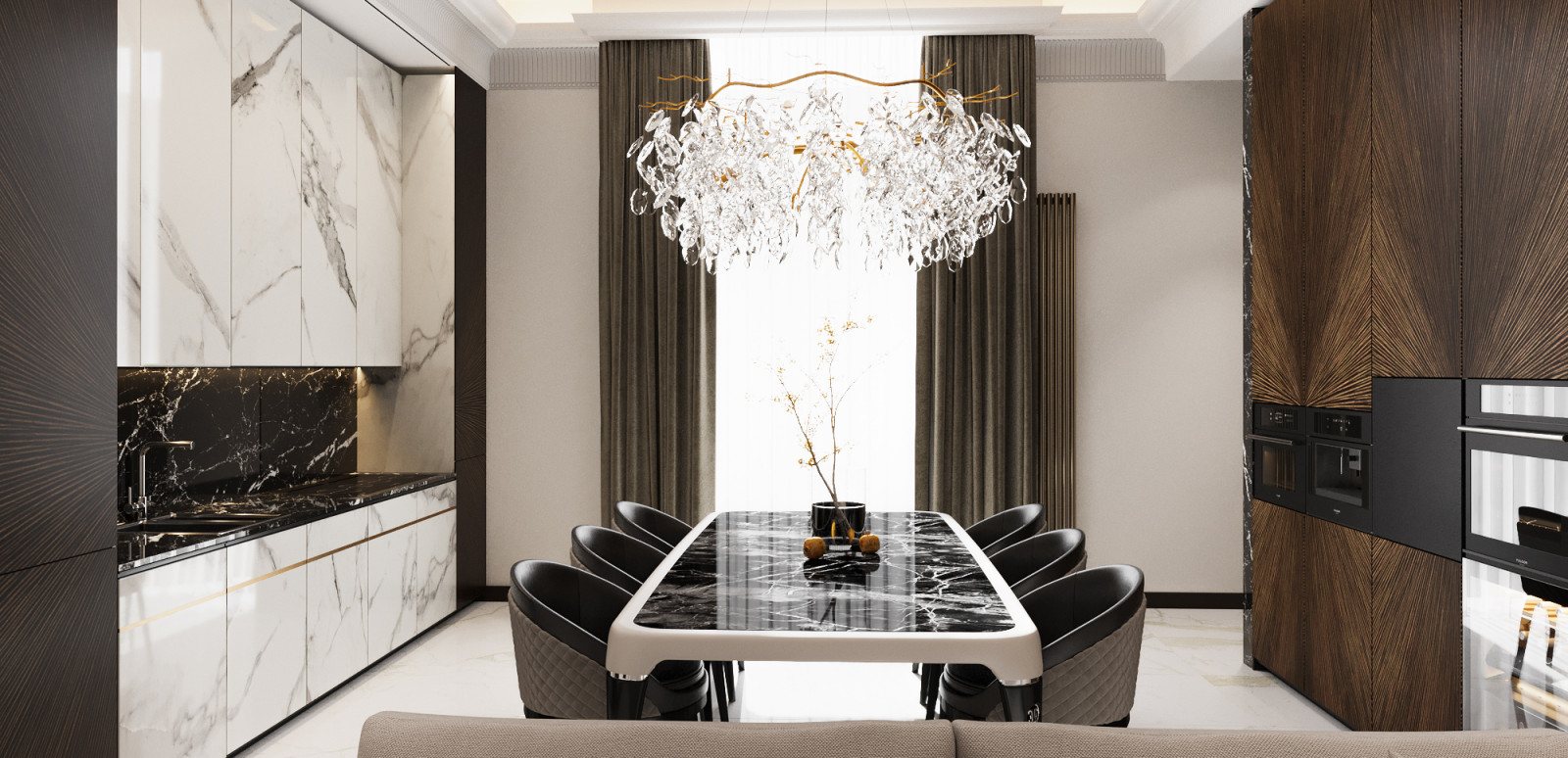 Трехкомнатная квартира в сдержанном Ар-Деко.