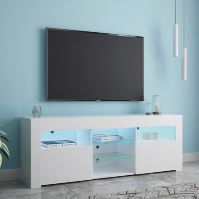 Modern 57 inch TV stand High Gloss Fronts white TV entertainment stand