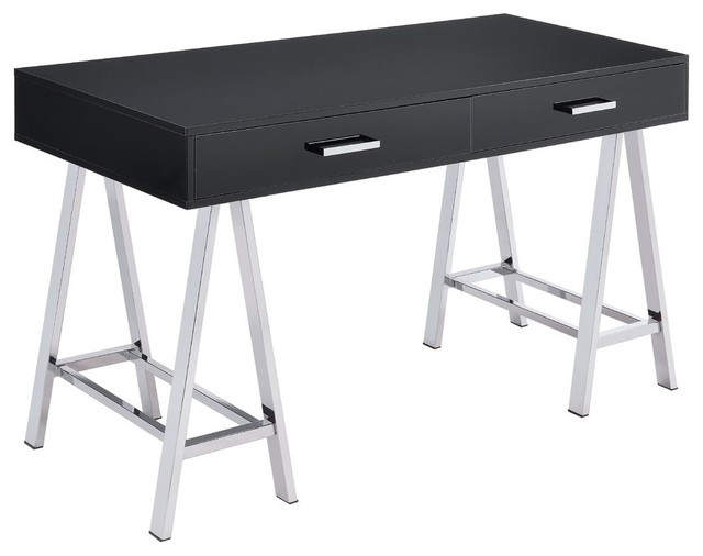 ACME Coleen 2-Drawer Metal Home Office Desk in Black and Chrome