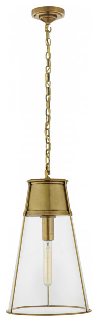 Robinson Pendant, 1-Light, Hand-Rubbed Antique Brass, Clear Glass, 11.75"W