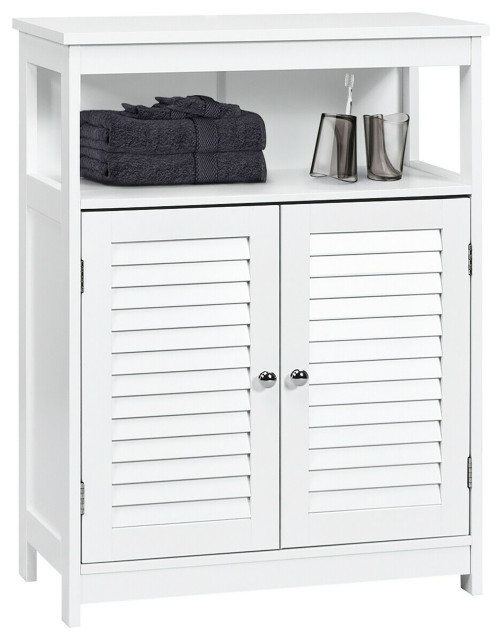 Costway Bathroom Wood Storage Cabinet w/ Double Shutter Door