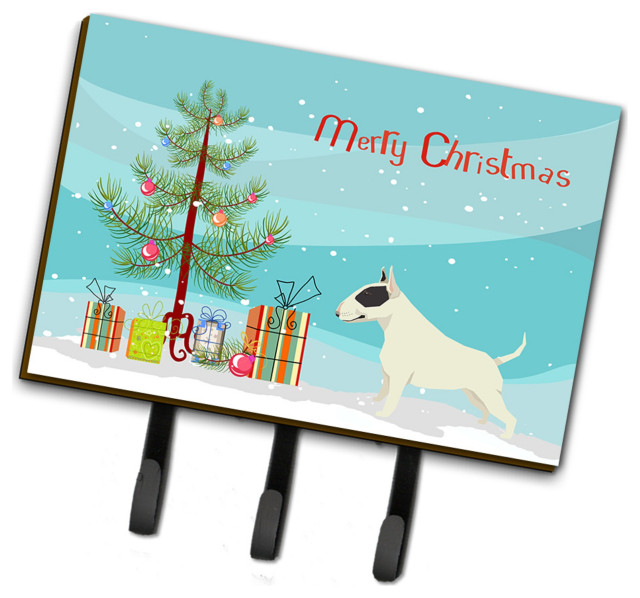 Black And White Bull Terrier Christmas Tree Leash Or Key Holder Hooks