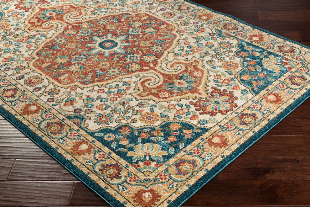 Masala Market Traditional Burnt Orange, Teal Area Rug Traditional Hall And Stair Runners