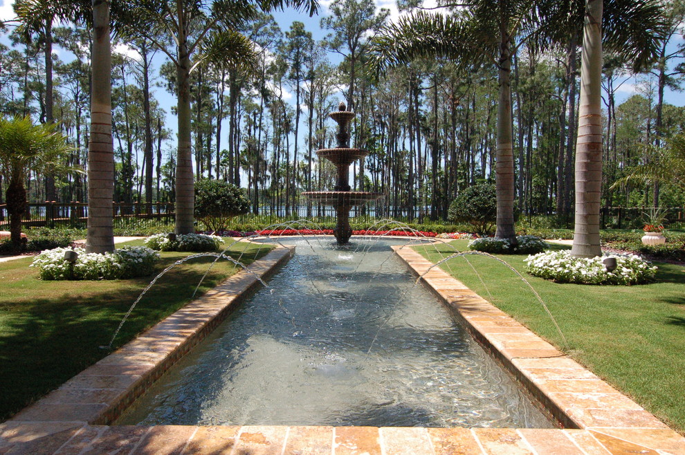 Inspiration for a tropical garden in Orlando with a water feature.