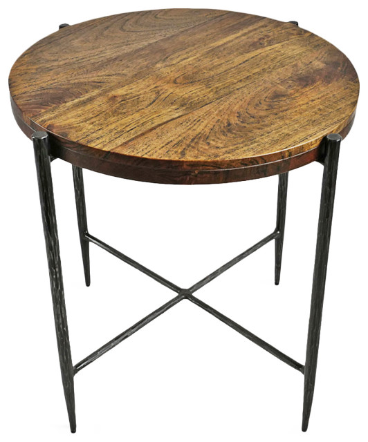 Round Walnut & Iron End Table - Industrial - Side Tables And End Tables