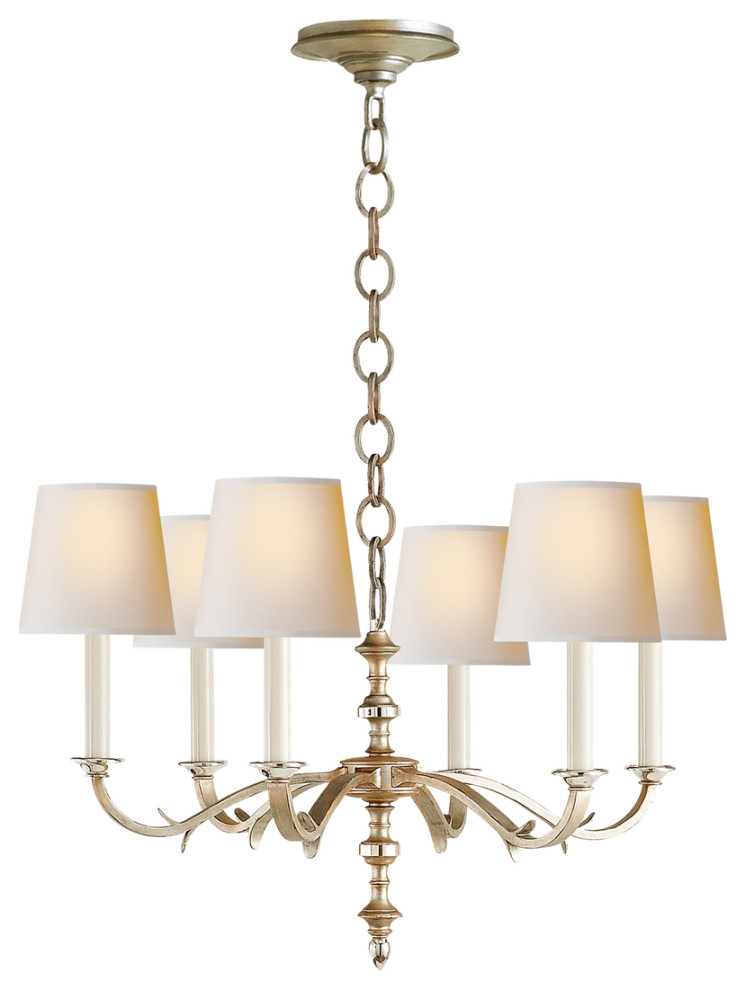 Channing Small Chandelier in Burnished Silver Leaf with Natural Paper Shades