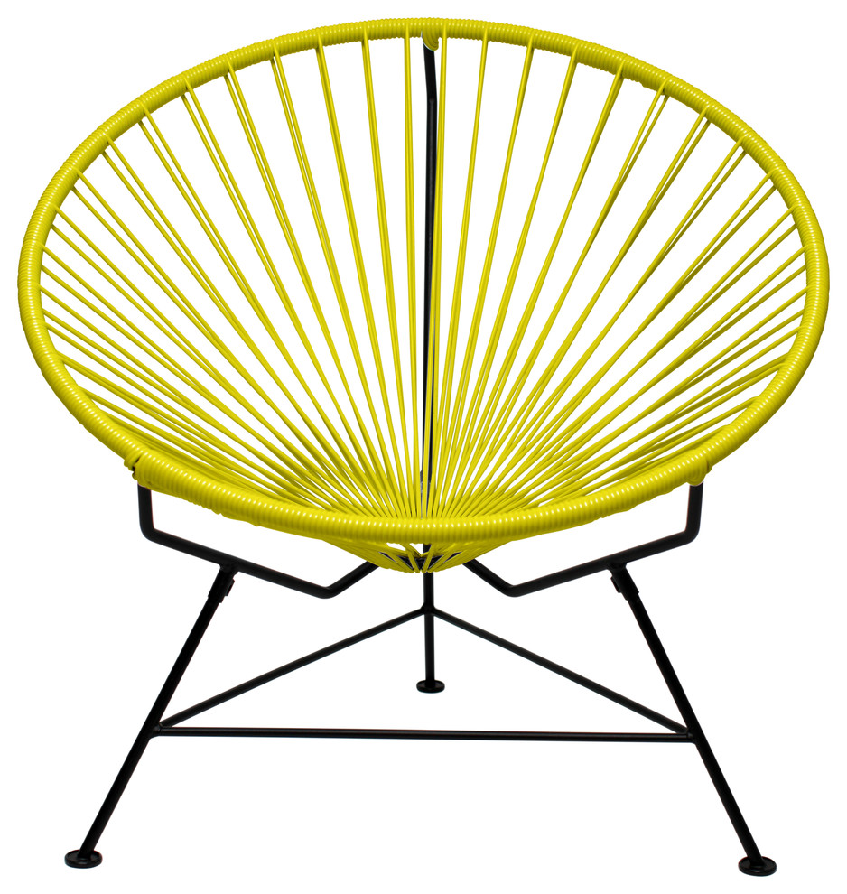 Innit Indoor/Outdoor Handmade Lounge Chair, Yellow Weave, Black Frame