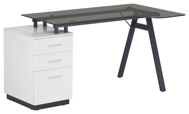 Home Office Computer Desk With Smoke Tempered Glass Top - Transitional ...