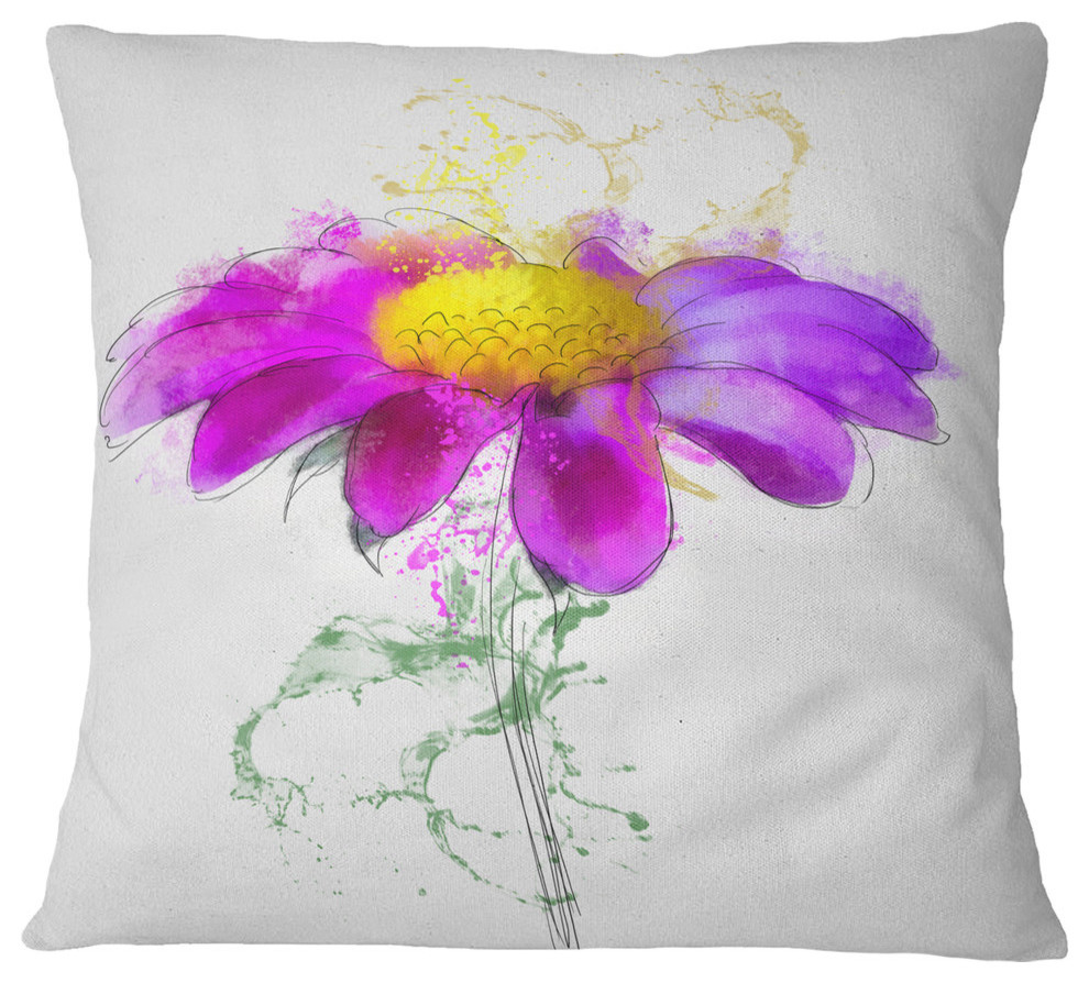 Purple Daisy Flower With Stem Flowers Throw Pillowwork, 16"x16"