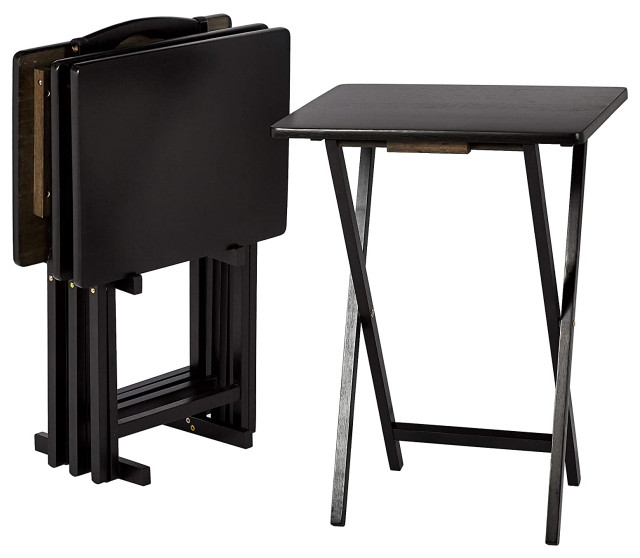 Classic TV Dinner Folding Trays With Storage Rack(Set of 4