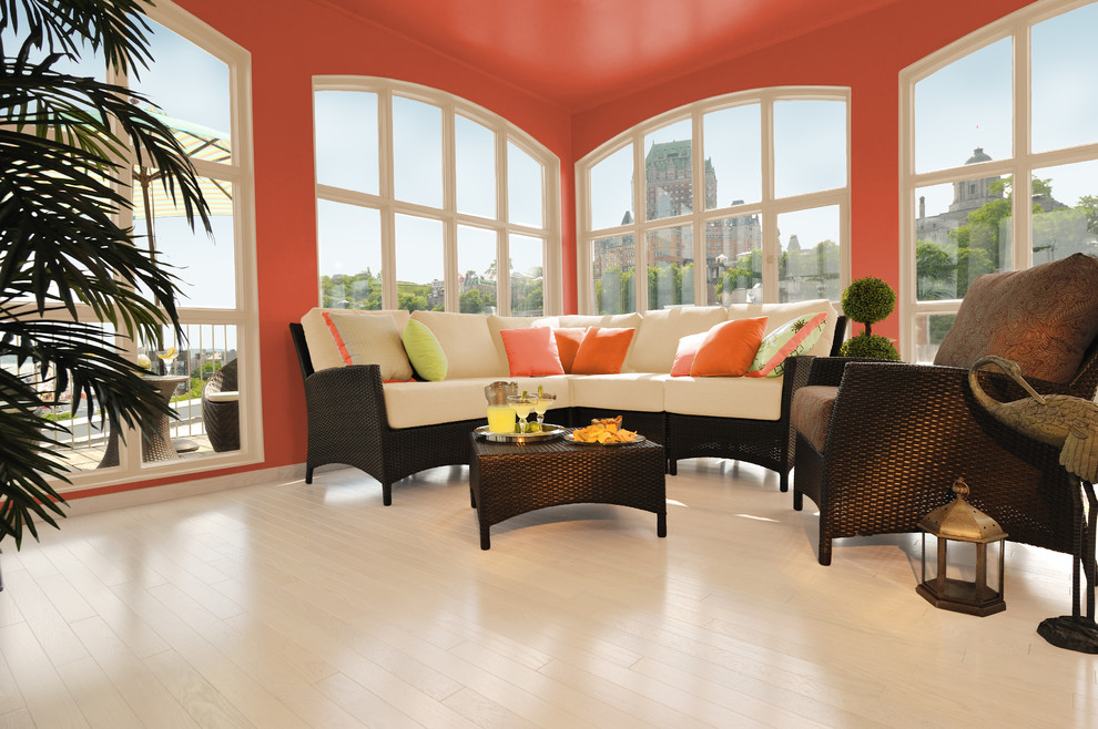 Inspiration for a contemporary sunroom in San Francisco with medium hardwood floors.