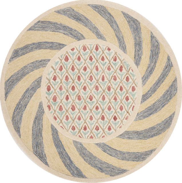 Safavieh Novelty Wool Pile NOV108A Ivory Blue, Rose Rug Contemporary