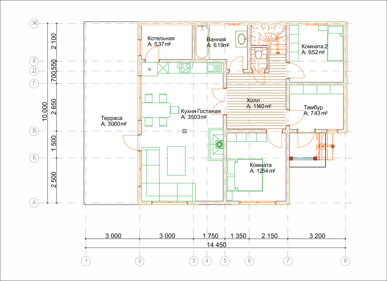 Проект каркасного дома 209 м2 - 2 этажа