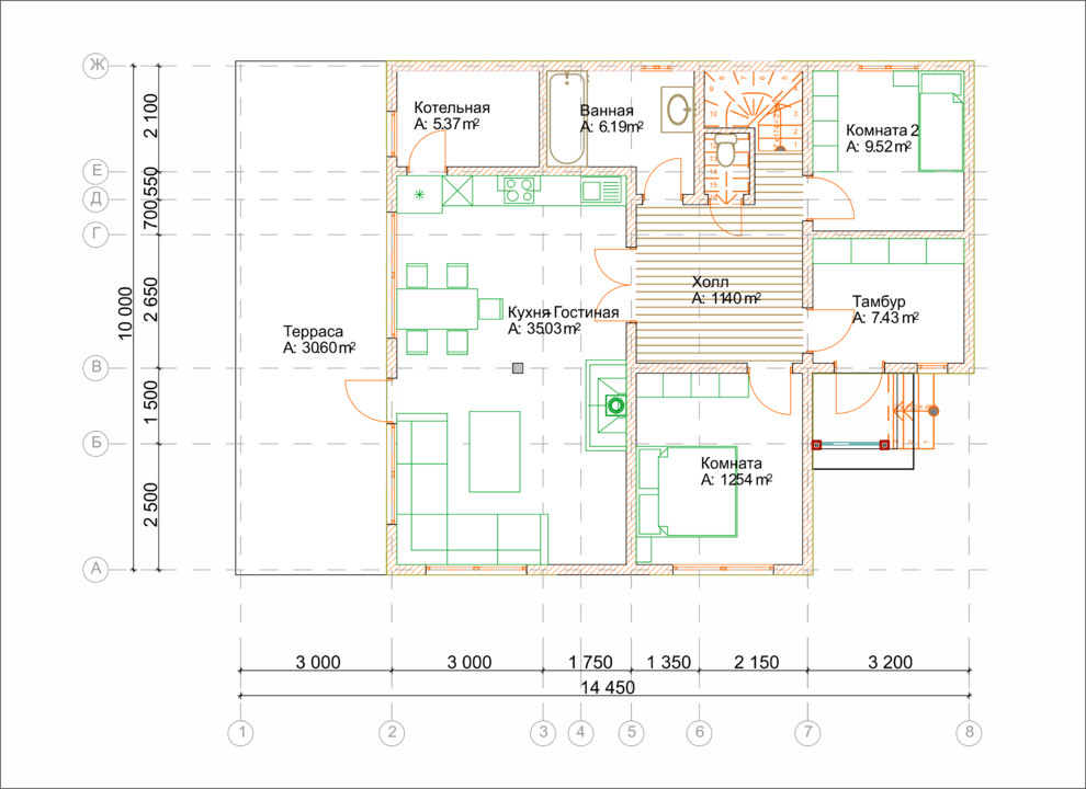 Проект каркасного дома 209 м2 - 2 этажа